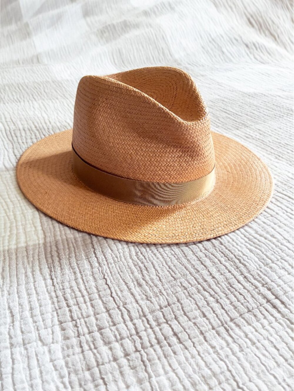 rag & bone Hand Woven Straw Panama Hat in Taupe with Twisted Ribbon Band